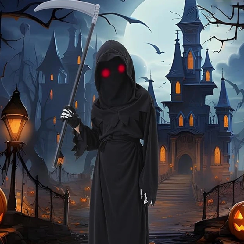 Disfraz de Parca con capucha para niños de Halloween Parade