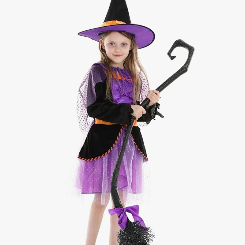 Sesión de fotos de Halloween Vestido de bruja infantil morado brillante